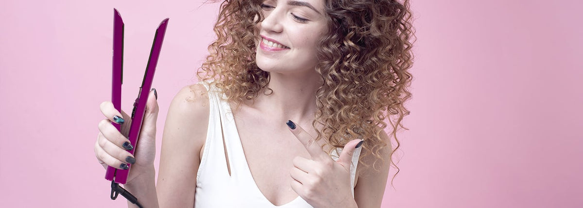 Close-up of a flat iron's temperature dial