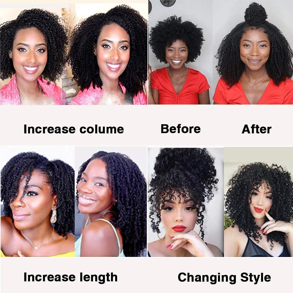 Cecycocy Kinky Curly Clip in Hair Extensions Human Hair for Black Women - 8Pcs 18Clips Double Weft Brazilian Remy Human Hair 3C 4A Clip in Extensions Thick to Ends 120G/4.2Oz Natural Black (24 Inch)