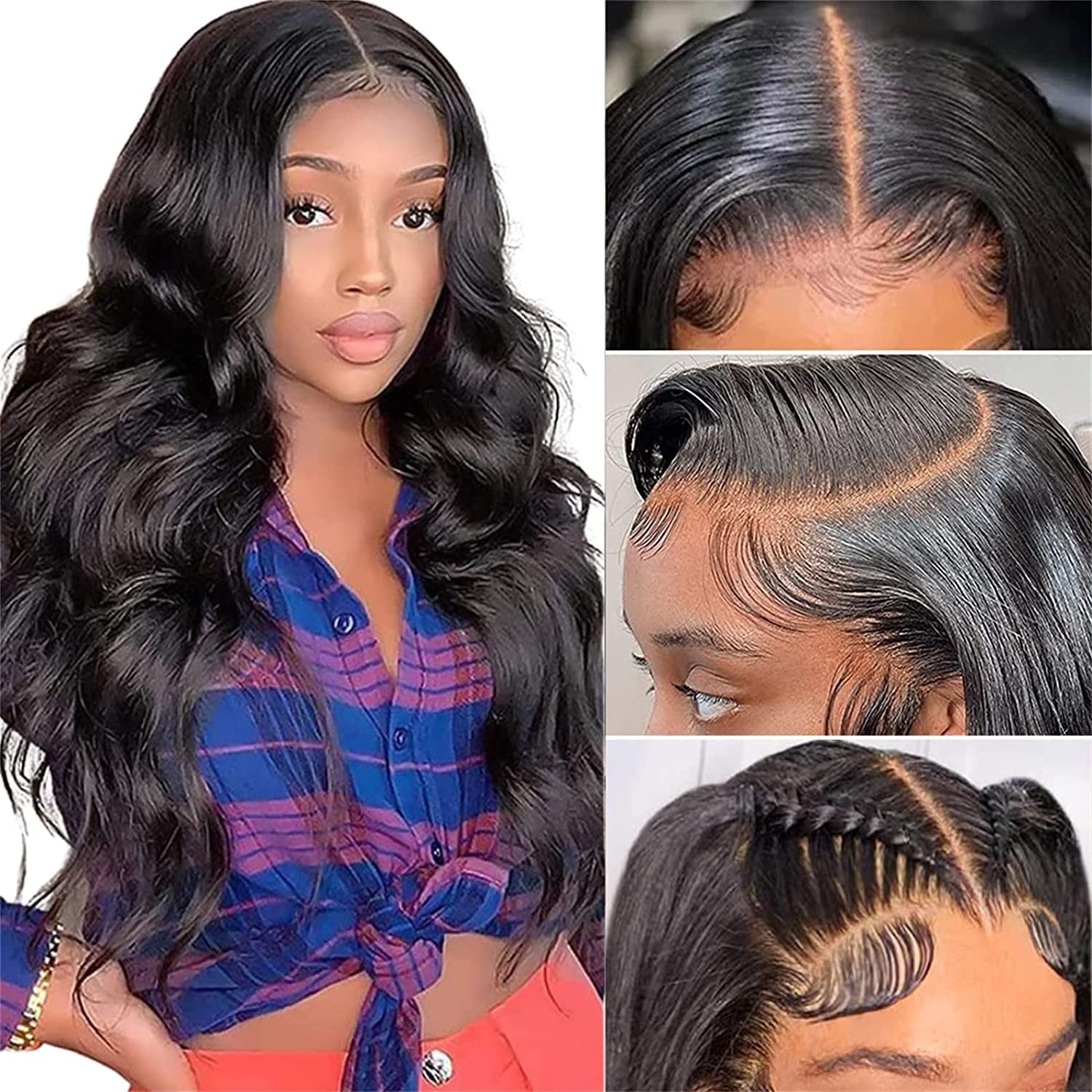 26 Inch Body Wave Lace Front Wigs Human Hair Pre Plucked 180