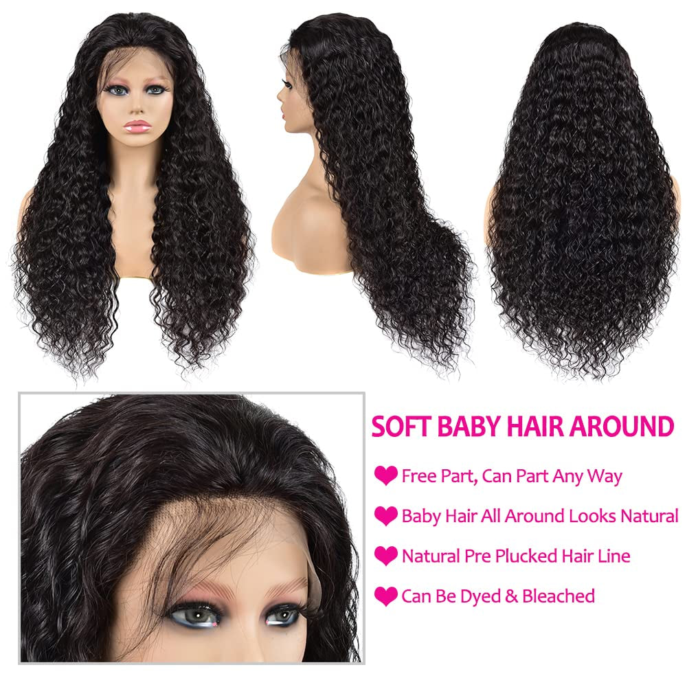 Water Wave Lace Front Wigs Human Hair Wigs for Black Women Wet and Wavy Lace Front Wigs Human Hair Pre Plucked with Baby Hair 180 Density 13X4 Curly HD Lace Front Wigs Human Hair 30 Inch