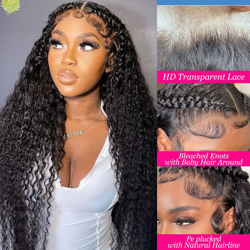 13x4 Deep Wave Lace Front Wigs Human Hair Deep Curly Lace Front Wigs  Glueless Lace Frontal Wigs Brazilian Virgin Human Hair HD Transparent Pre  Plucked