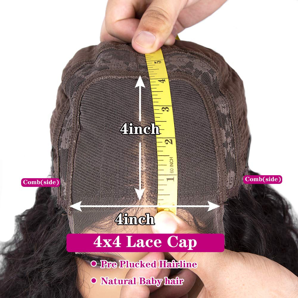 Water Wave 4X4 Lace Closure Wigs Human Hair Pre Plucked, 150% Density Brazilian Wet and Wavy Lace Front Wigs Human Hair Curly Human Hair Wig with Baby Hair Natural Color 20 Inch