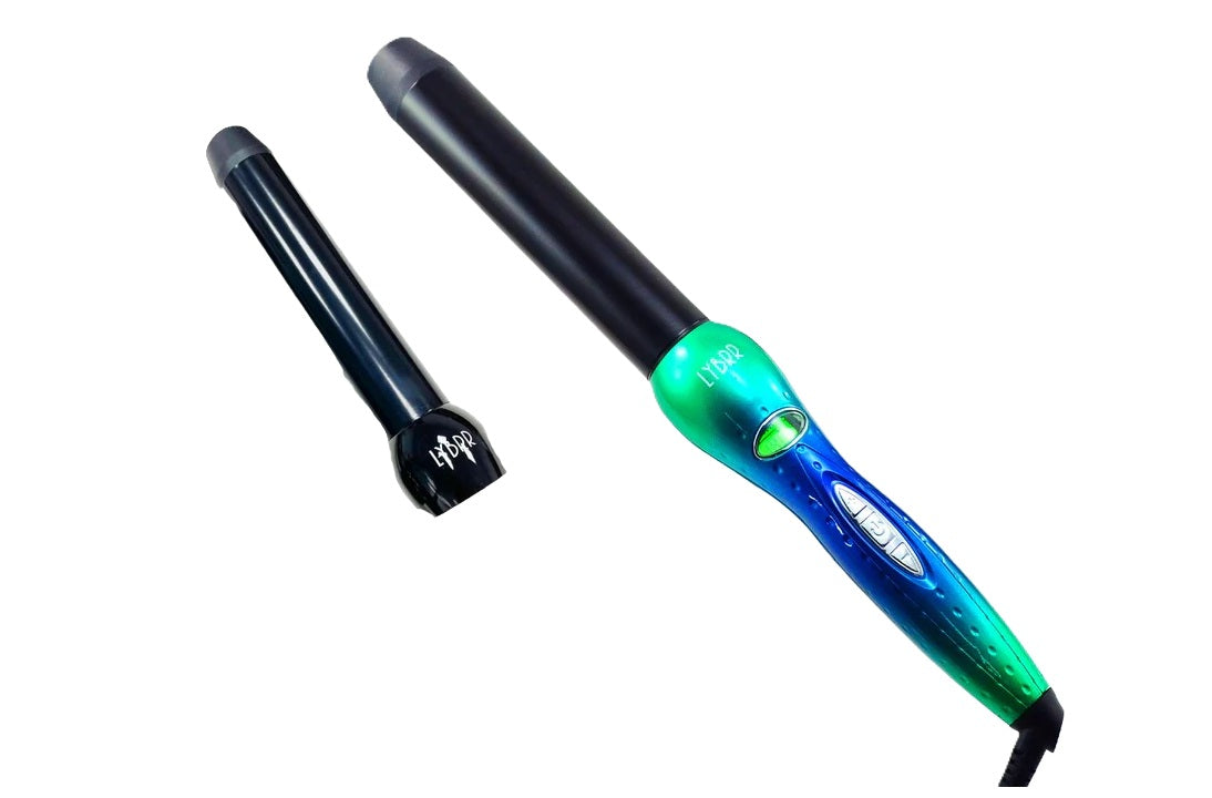 2 in 1 Curling Iron Set- Tourmaline Ceramic Curling Iron with interchangable Barrels, for All Hair Typ (Turquoise)