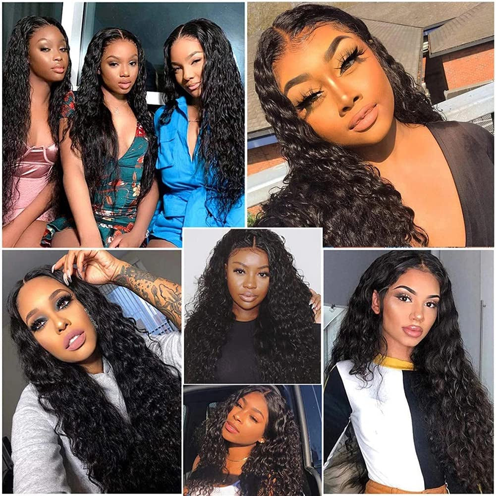 Water Wave 4X4 Lace Closure Wigs Human Hair Pre Plucked, 150% Density Brazilian Wet and Wavy Lace Front Wigs Human Hair Curly Human Hair Wig with Baby Hair Natural Color 20 Inch