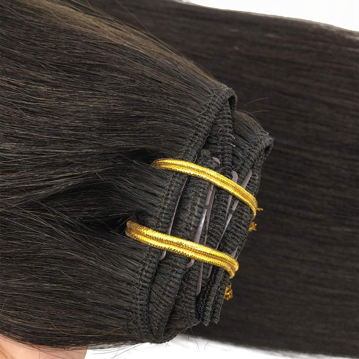 GOO GOO Clip-In Hair Extensions for Women, Soft & Natural, Handmade Real Human Hair Extensions, Dark Brown, Long, Straight #2, 7Pcs 120G 18 Inches