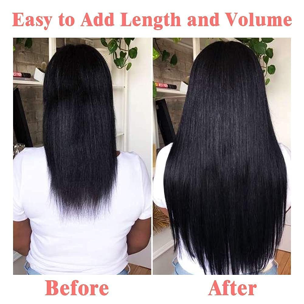 Straight Clip in Hair Extensions for Black Women Brazilian Human Hair Extensions 8Pcs Remy Hair Extensions Clip in Human Hair with 18Clips Double Lace Weft 120G (18Inch, Natural Black)