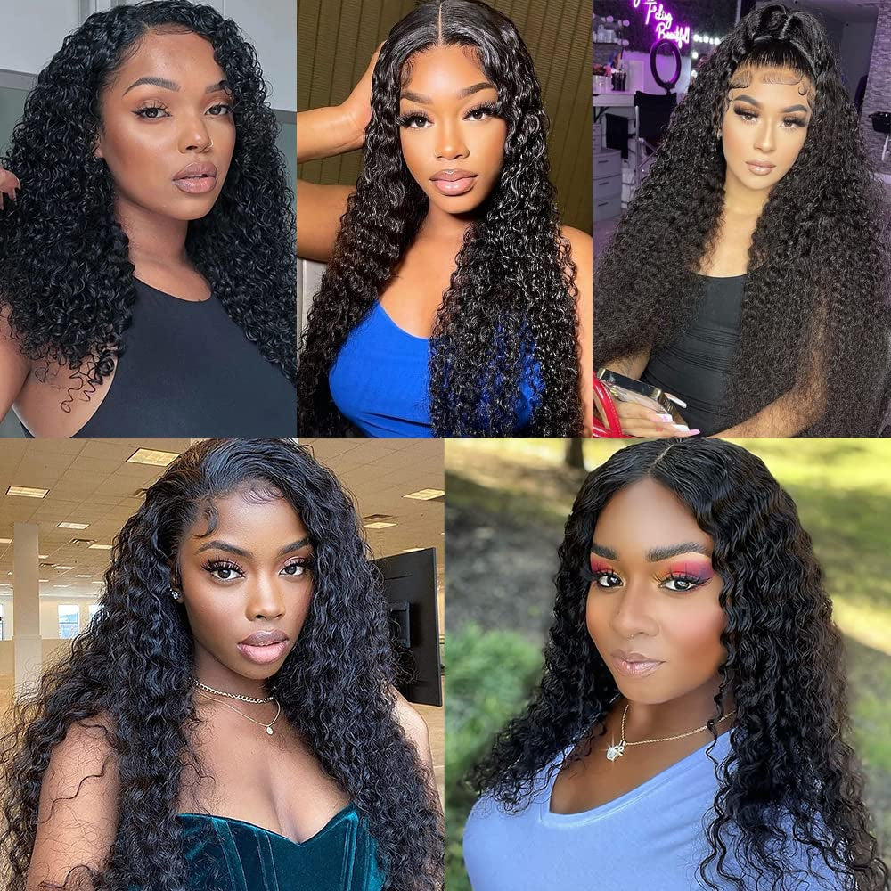 Water Wave Lace Front Wigs Human Hair Wigs for Black Women Wet and Wavy Lace Front Wigs Human Hair Pre Plucked with Baby Hair 180 Density 13X4 Curly HD Lace Front Wigs Human Hair 30 Inch