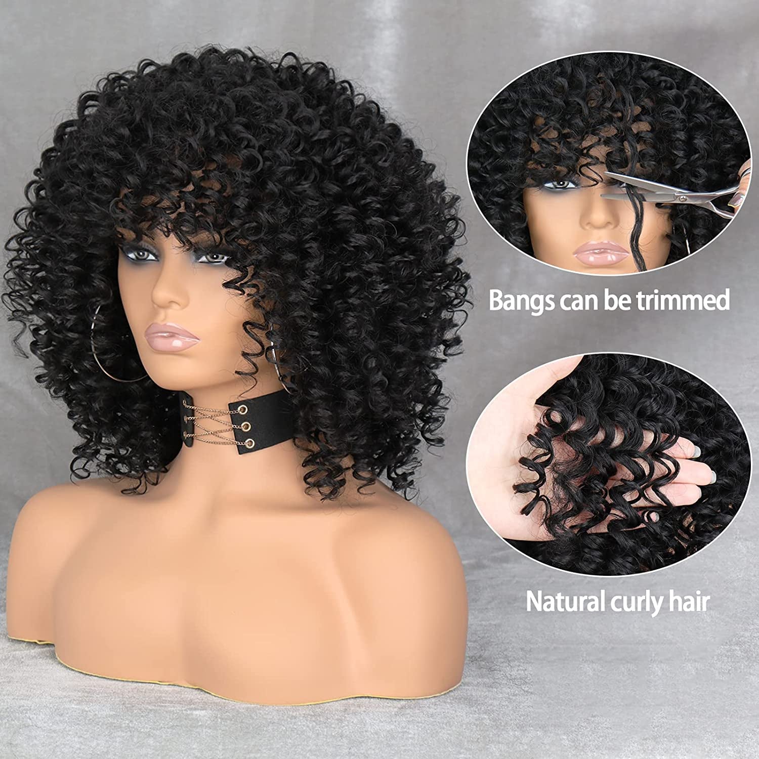 Xinran Black Curly Afro Wig for Women, Kinky Black Curly Wigs for