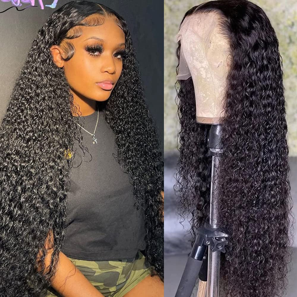 Water Wave Lace Front Wigs Human Hair Wigs for Black Women Wet and Wavy Lace Front Wigs Human Hair Pre Plucked with Baby Hair 180 Density 13X4 Curly HD Lace Front Wigs Human Hair 30 Inch