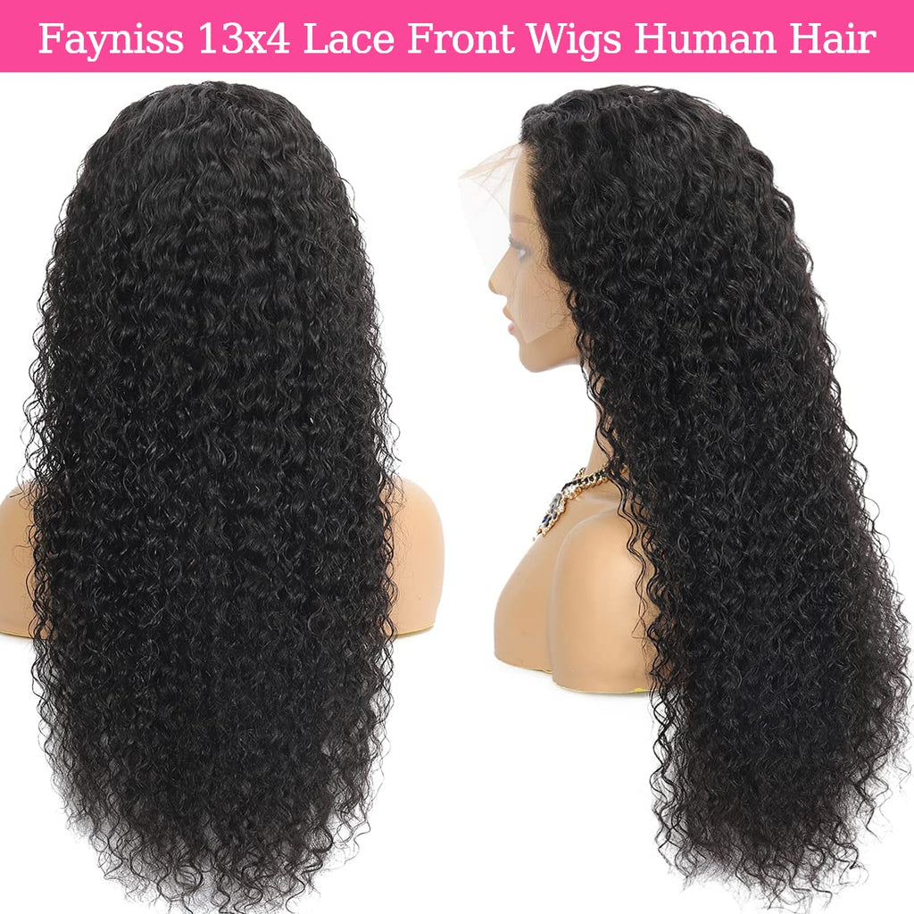 Lace Front Wigs Human Hair Water Wave Wigs for Black Women Human Hair 13X4 Lace Front Wigs Glueless Wigs Pre Plucked with Baby Hair HD Transparent Lace Frontal Wigs Wet and Wavy Brazilian Virgin Wigs Curly Lace Front Wig Natural Color 180% Density 28 Inch