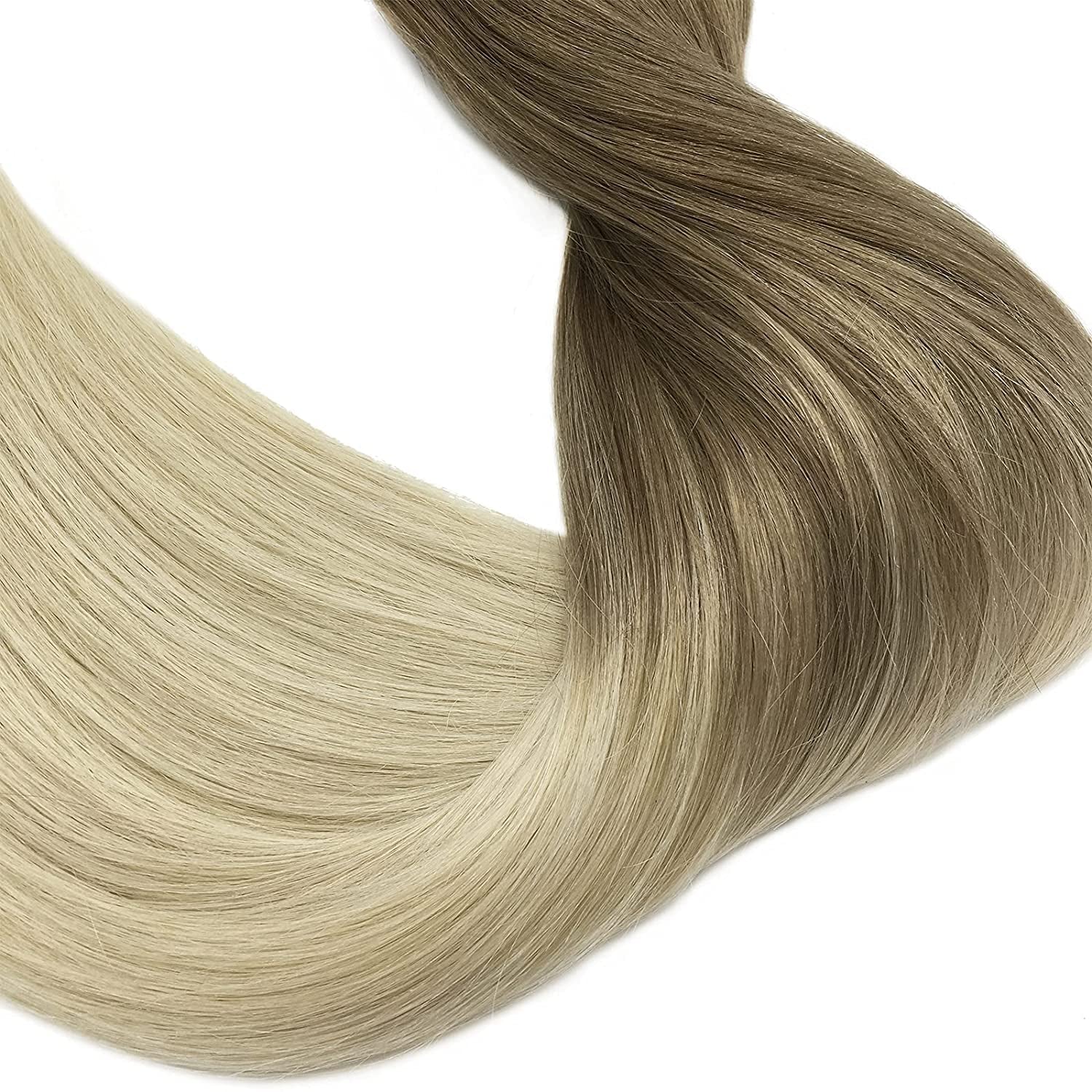 GOO GOO Clip-In Hair Extensions for Women, Soft & Natural, Handmade Real Human Hair Extensions, Ombre Ash Brown to Platinum Blonde, Long, Straight #T9/60, 7Pcs 120G 20 Inches