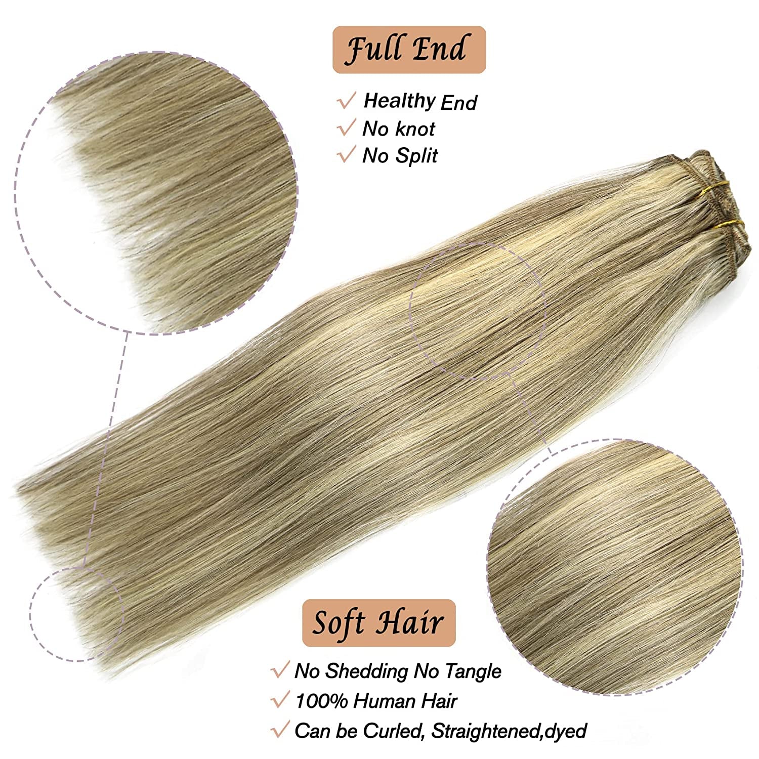 Clip in Hair Extensions Real Human Hair,  Real Human Hair Balayage Hair Extensions Mixed Bleach Blonde 12Inch 70G 7Pcs Straight Silky Blonde Hair Extensions for Women Natural Hair(12"#18613)
