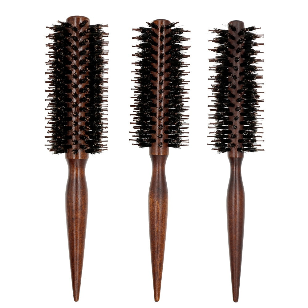 3 Sizes anti Static Wood Boar Bristle Hair round Brush Hairdresser Styling Tools Teasing Brush for Hair Curly Comb Hair Brush