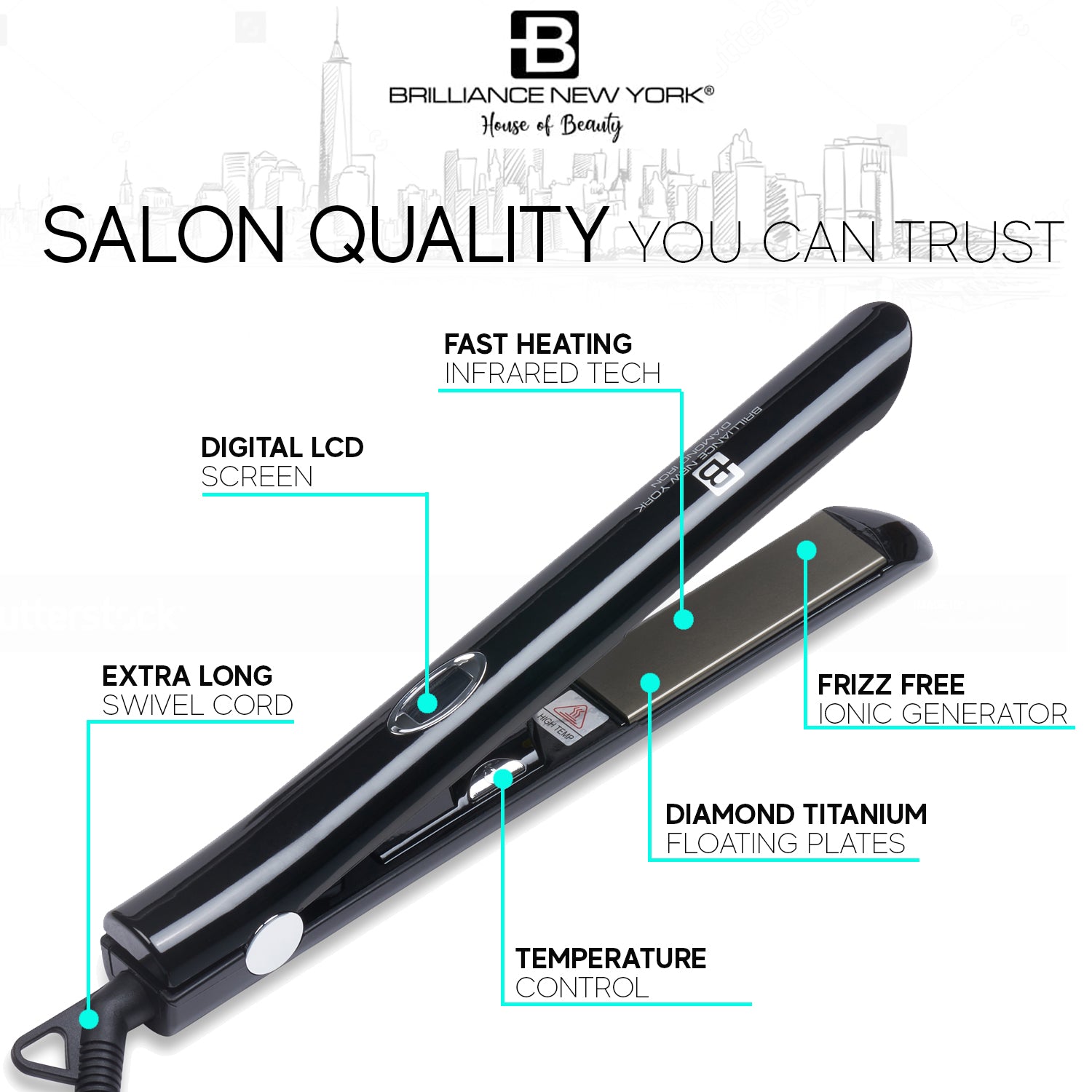 Titanium flat iron 1 Inch 450° Best hair Straightener&Curler 2in1 - Brilliance New York Online