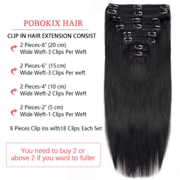 Straight Clip in Hair Extensions for Black Women Brazilian Human
