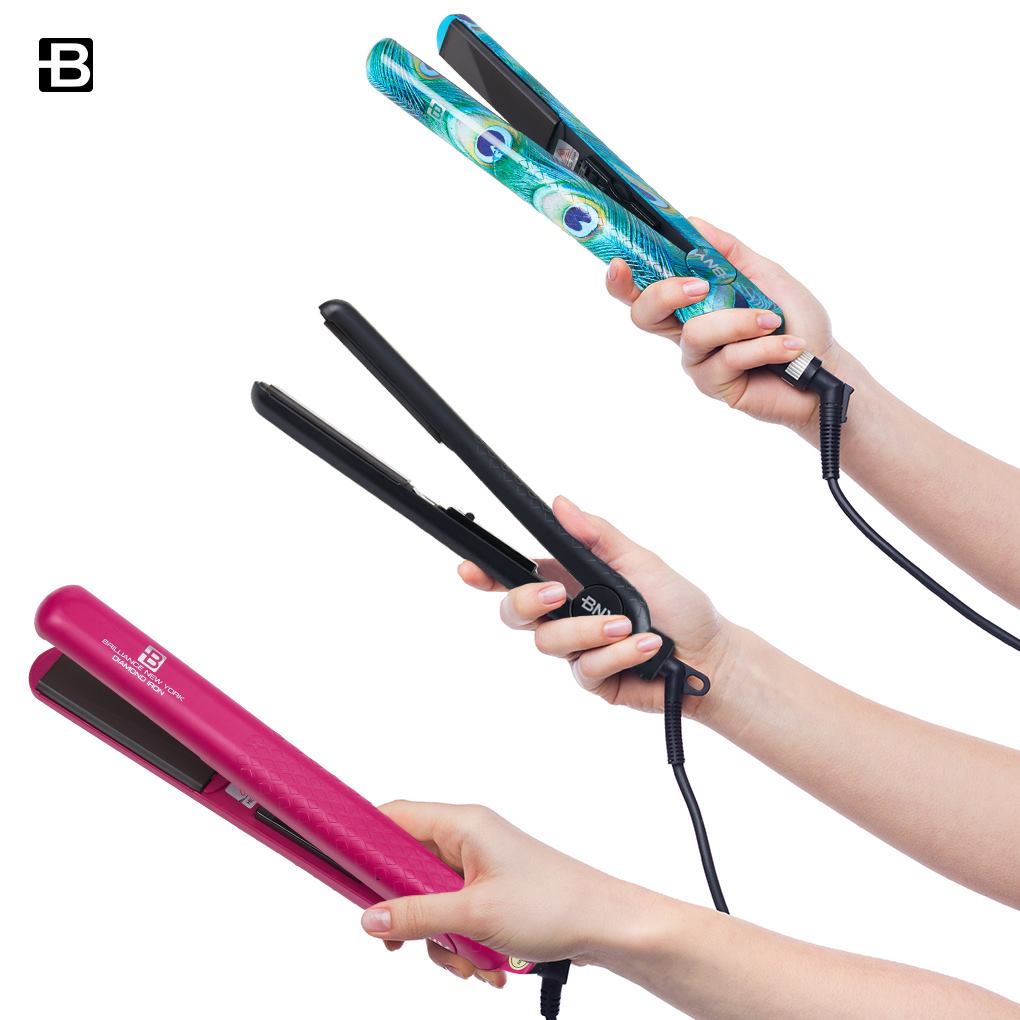 Bundle- 1.25" ceramic flat iron + 3 Salon Ceramic Ionic Blow Dryer Round Brush Set - Brilliance New York Online