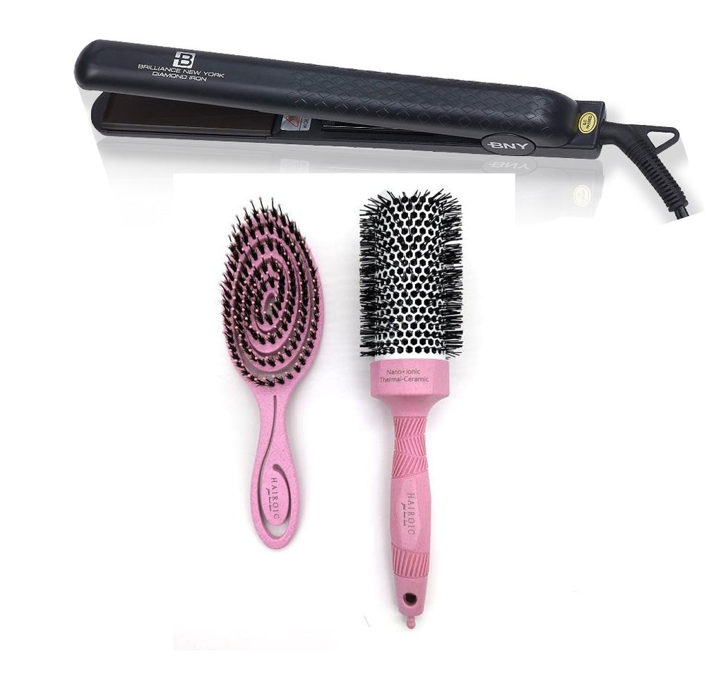 Duo Set | 1.25" Ceramic Flat Iron + Hair detangling Brush Set - Brilliance New York Online