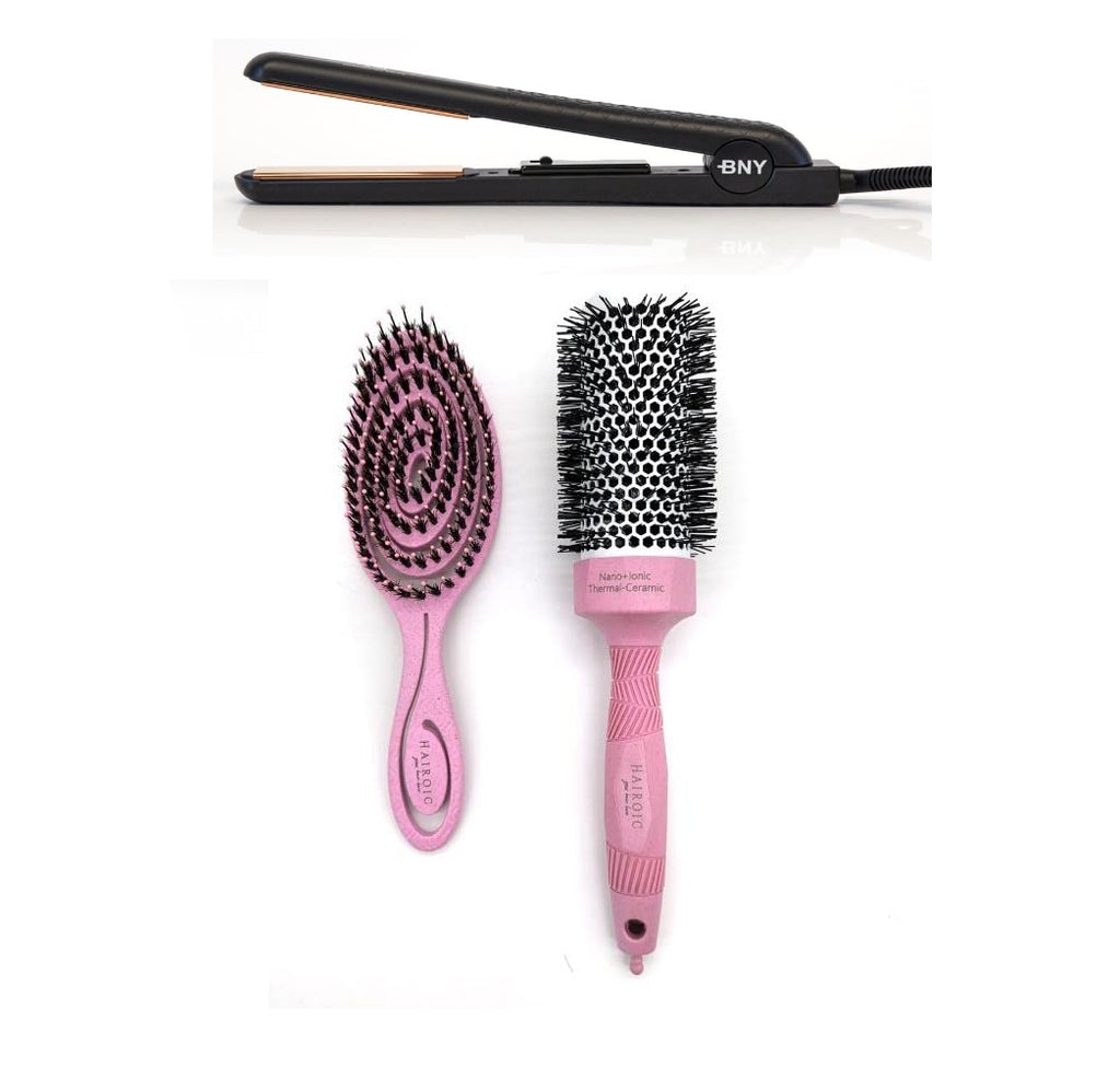 Duo Set | 1.25" Ceramic Flat Iron + Hair detangling Brush Set - Brilliance New York Online