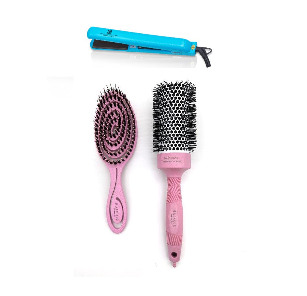 Duo Set 1.25 Ceramic Flat Iron Hair detangling Brush Set