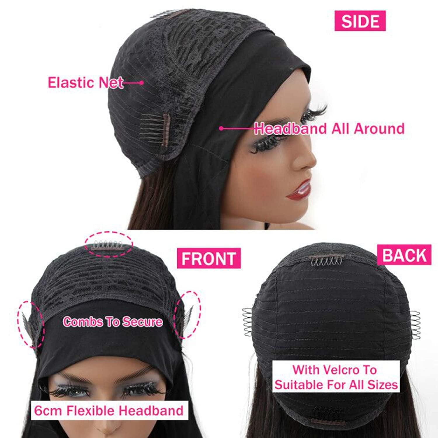 (NWT) FULL CAP HEADBAND WIG Best Headband Wig Human Hair Deep Wave Affordable Machine  main image 2