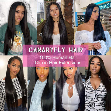 Straight Human Hair Clip in Hair Extensions for Black Women 