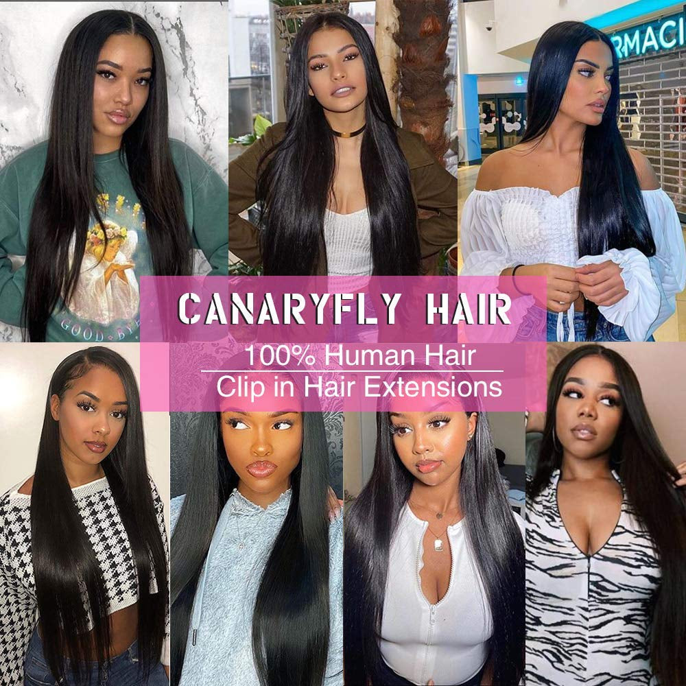 Straight Human Hair Clip in Hair Extensions for Black Women 100% Unprocessed Full Head Brazilian Virgin Hair Natural Black Color ,8/Pcs with 18Clips,120 Gram (22Inch, Straight Hair)