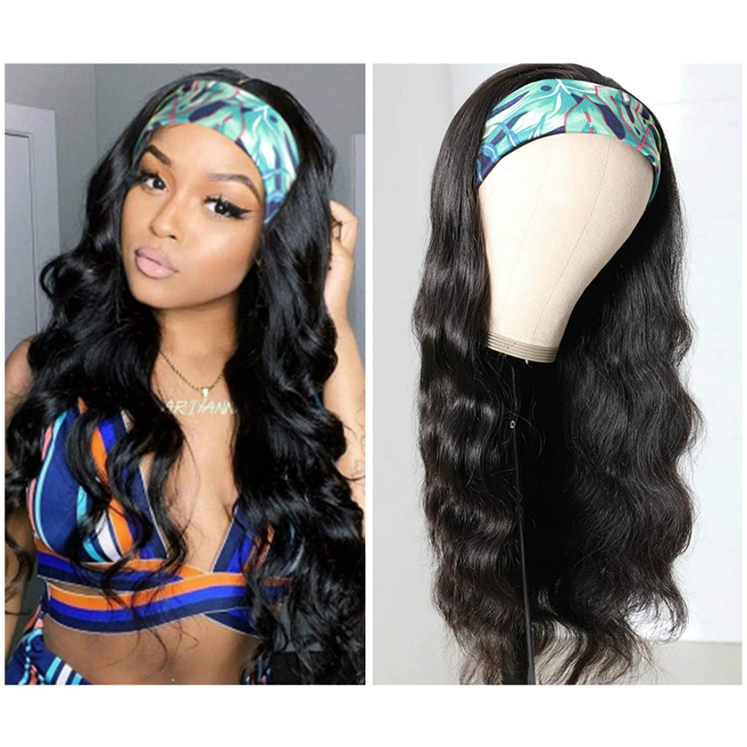 Catti Headband Wigs for Black Women Body Wave Headband Wig Human Hair Wigs Brazilian Virgin Hair Machine Made Wigs Headband Wig 150% Density (18" Headband Wigs)