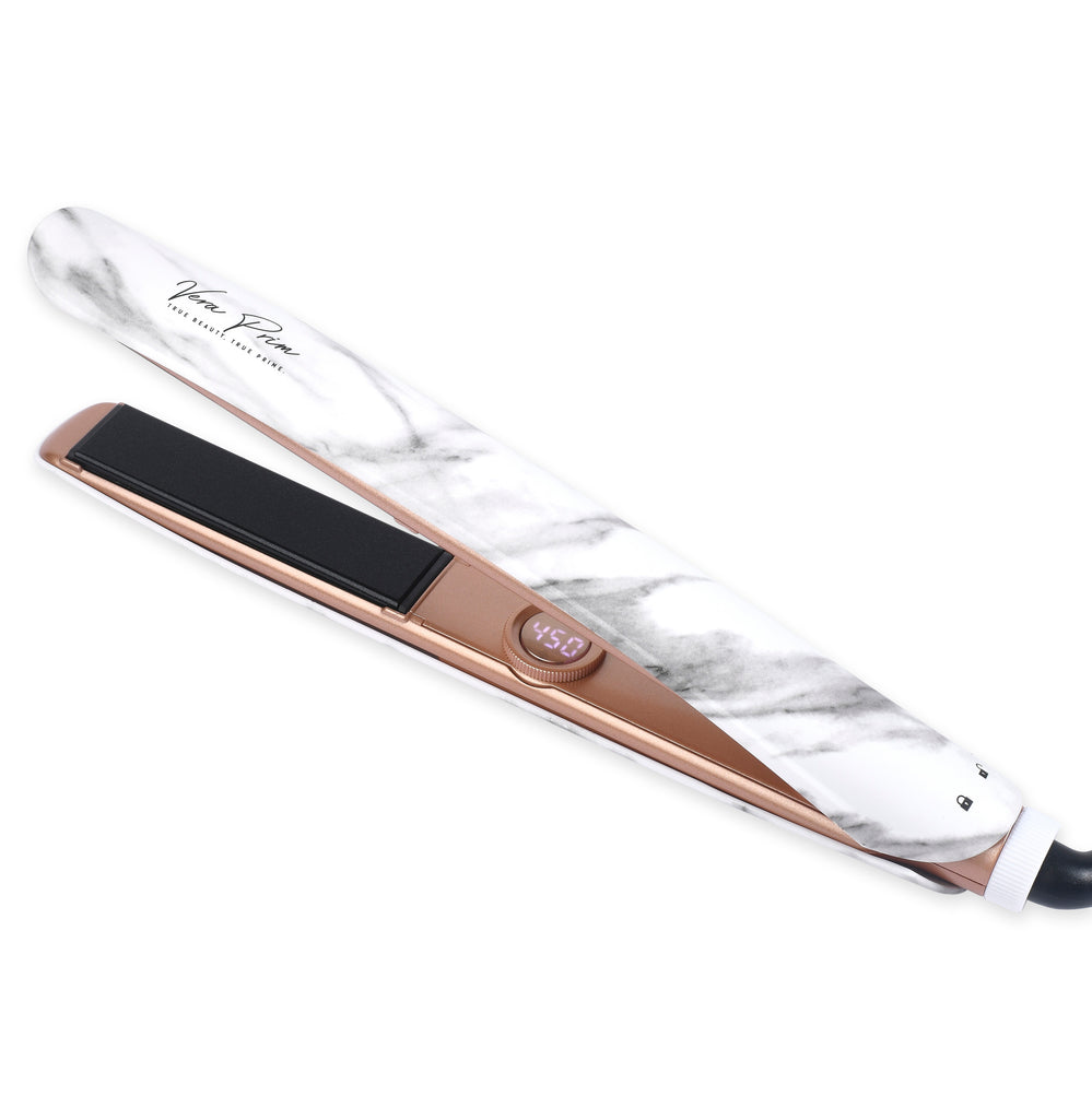 Vera Prime 3-in-1 Hair Straightener 1-inch Diamond Ceramic Plates Flat Iron,  (White Marble) - Brilliance New York Online