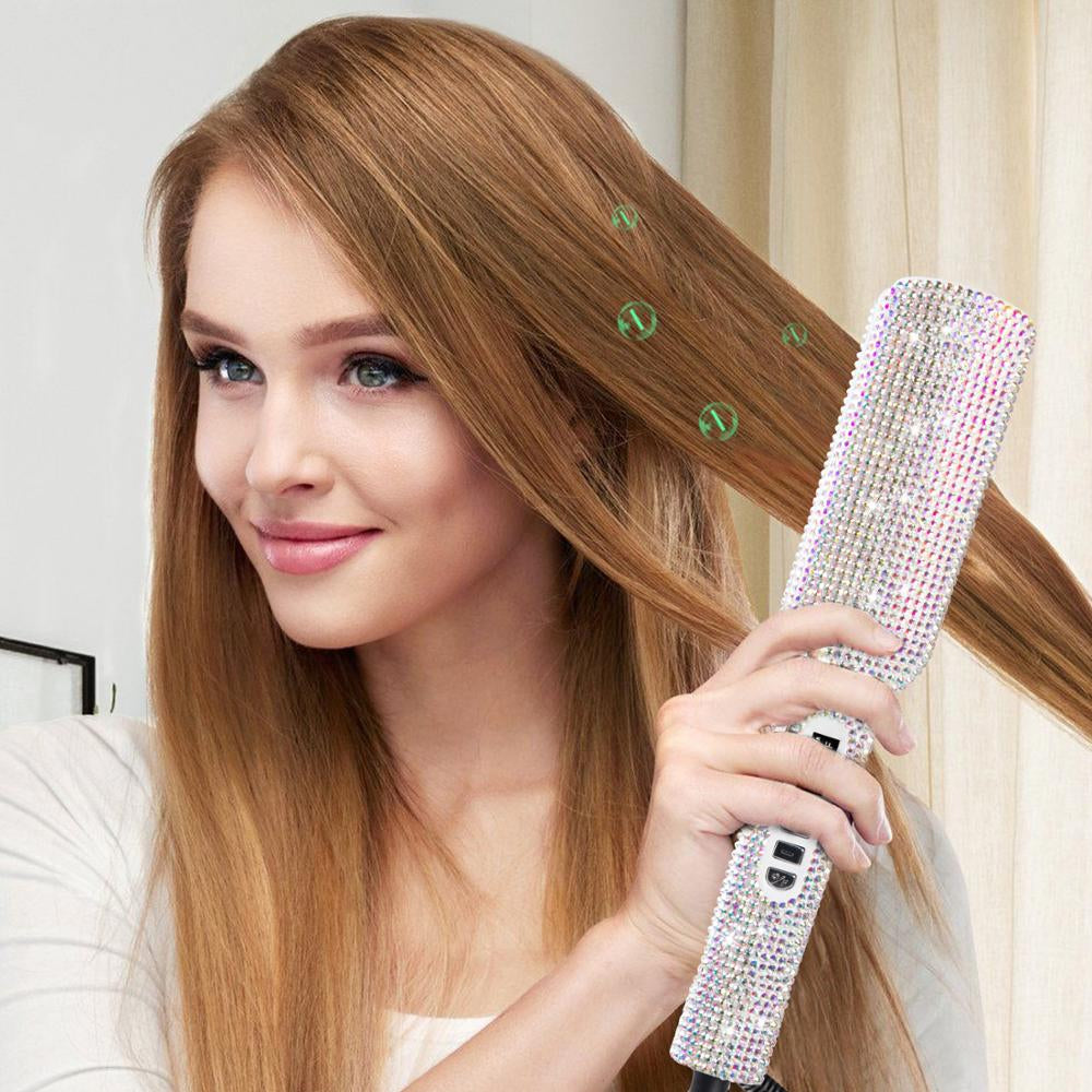 Rhinestone Flat Iron Titanium Hair Straightener Professional Dual Voltage Straightening Irons LCD Display 2 Inch Plate Irons