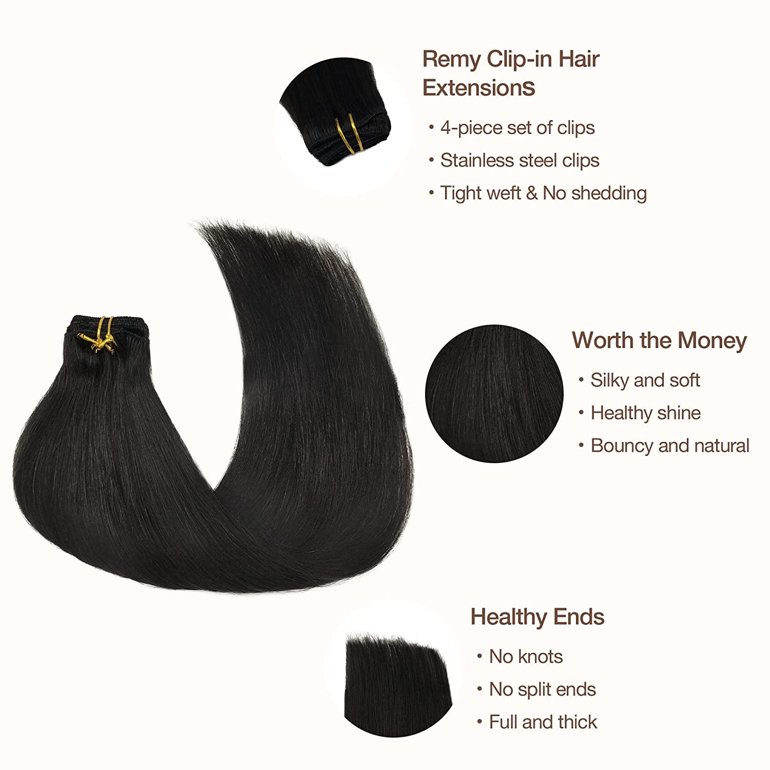 Human Hair Clip-In Extensions 4PC Set for Volume & Thinning Hair Clip In Full Volume Set - Habit Salon Hair Extensions main image 4