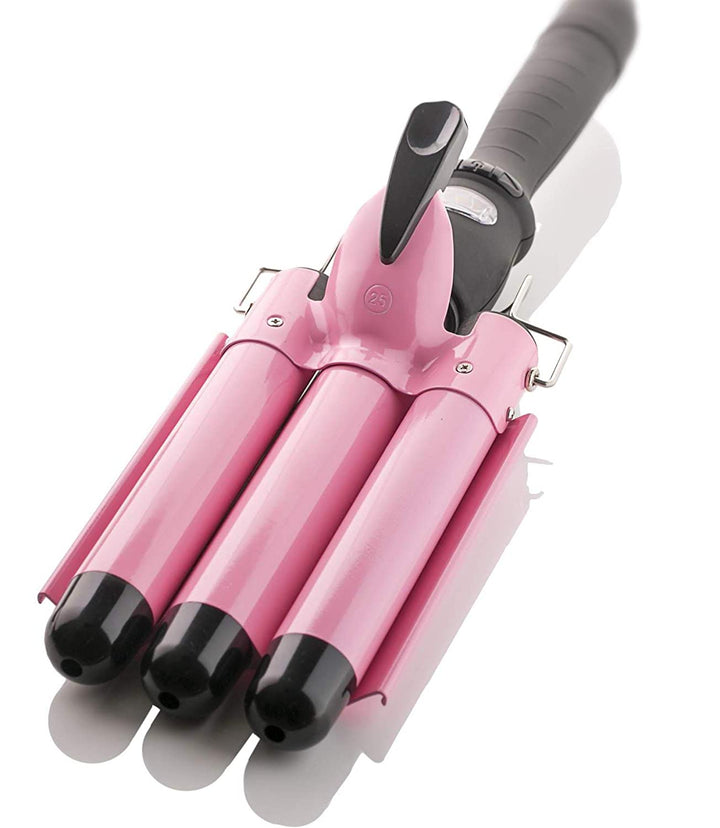 Three Barrel Curling Iron Wand Crimper ,(Pink)