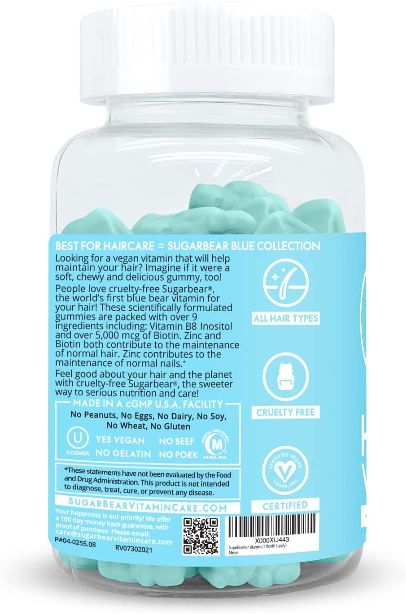 SugarBearHair Vitamins, Vegan Gummy Hair Vitamins with Biotin, Vitamin D, Vitamin B-12, Folic Acid, Vitamin A (1 Month Supply) : - Brilliance New York Online