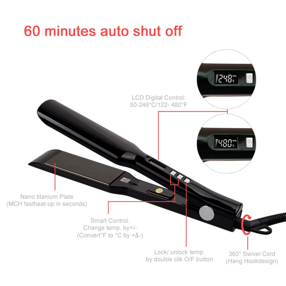 Hair Straightener Curler Nano-Titanium Plate Straightening Iron Keratin Flat Irons 470℉ MCH Fast Heating High Temperature Styler