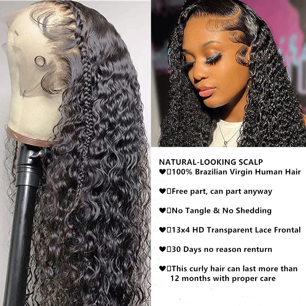 24 Inch Water Wave Transparent Lace Front Wigs Human Hair Wigs for ...
