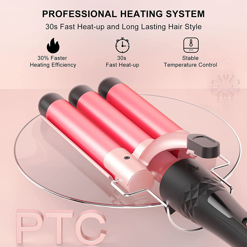 Curling Iron Set 5 in 1, Curling Wand Set Interchangeable Triple Barrel Curling Iron and Curling Brush Ceramic Barrel Wand Curling Iron(0.35”-1.25”) (Pink)