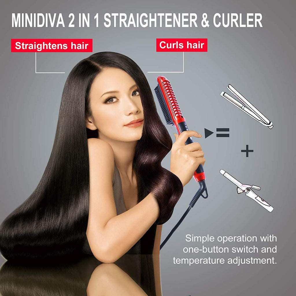 2 in 1 Hair Straightener Brush For Short-Shoulder Length Hair | Diva X