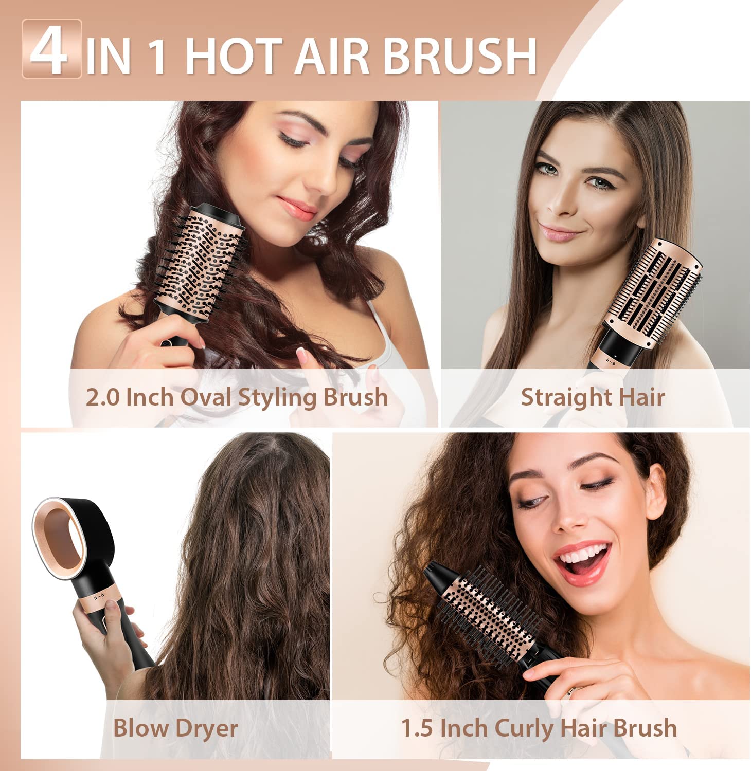 Hair Dryer Brush| 4in1 Hot Air Brush for Straightening/Curling/Drying