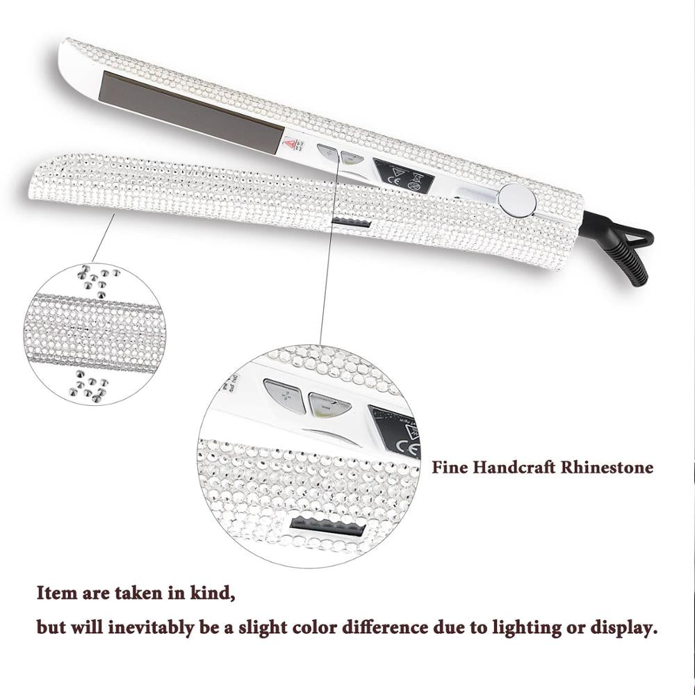 Titanium Rhinestone Flat Iron Professional Hair Straightener White Hand Made Crystal Straightening Irons High Heat 470 Degrees