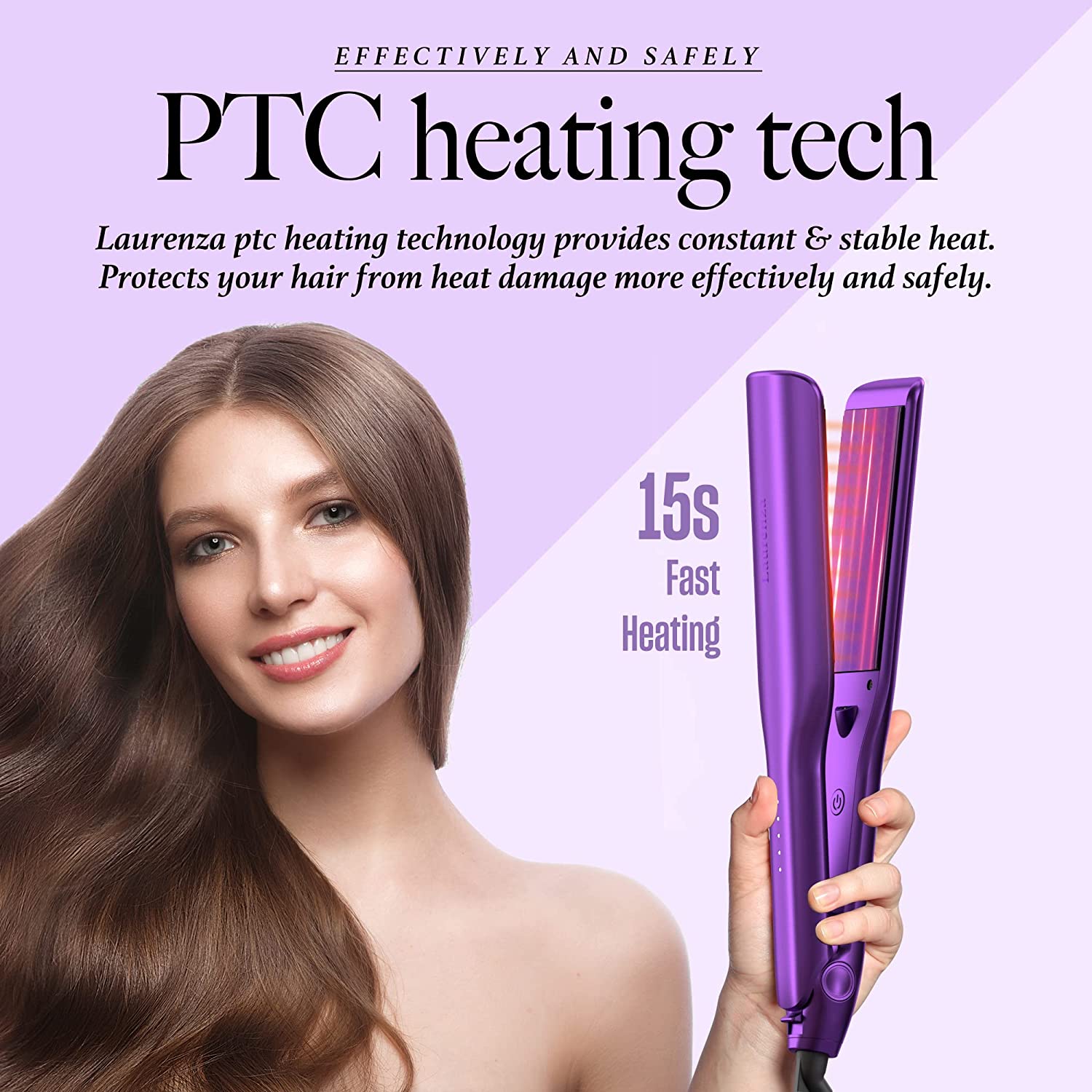 Supermax Wide Ceramic Flat Iron For Curly Thick or Long Hair (Purple)