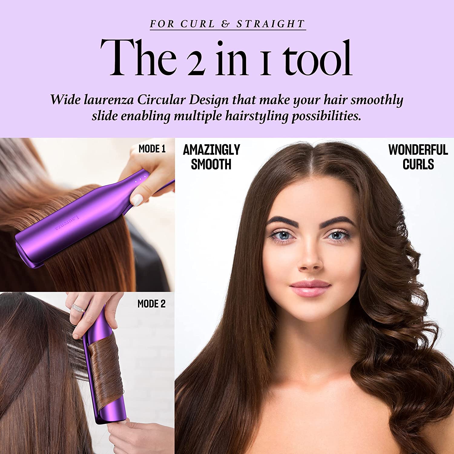 Supermax Wide Ceramic Flat Iron For Curly Thick or Long Hair (Purple)