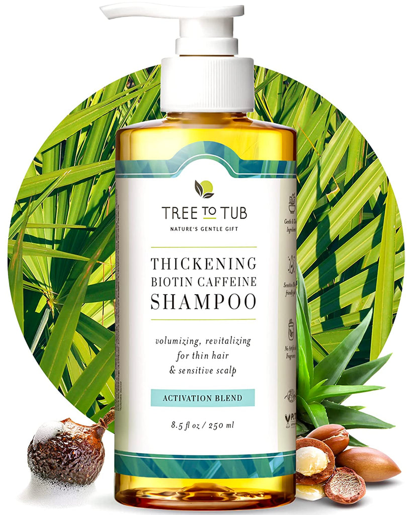 Biotin Fine Hair Thickening Shampoo for Thicker, Fuller Volume - Gentle Volumizing Sulfate Free Argan Oil Shampoo for Women & Men W/Caffeine, Organic Saw Palmetto, All Natural Tea Tree
