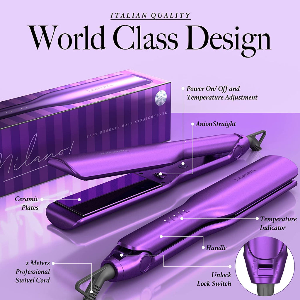 Supermax Wide Ceramic Flat Iron For Curly Thick or Long Hair (Purple)
