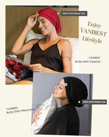 4 Pack Soft Satin Sleeping Cap Wide Band Salon Bonnet Silk Night Sleep Hat  Hair Loss Cap for Women, 4 Styles