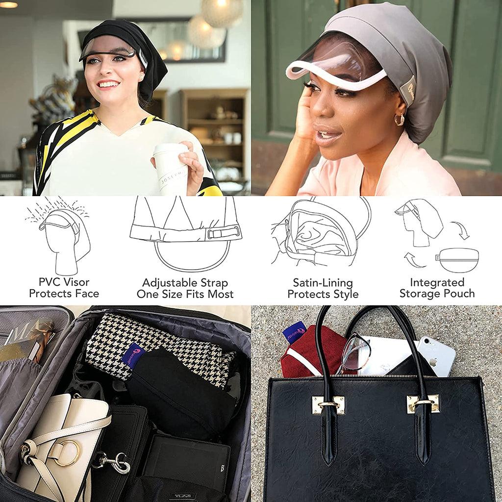 Women's Waterproof Rain Hat with 100% Hair Coverage, Satin Lining, UV Protective Visor, and Collapsible Hidden Pocket for Travel - Brilliance New York Online