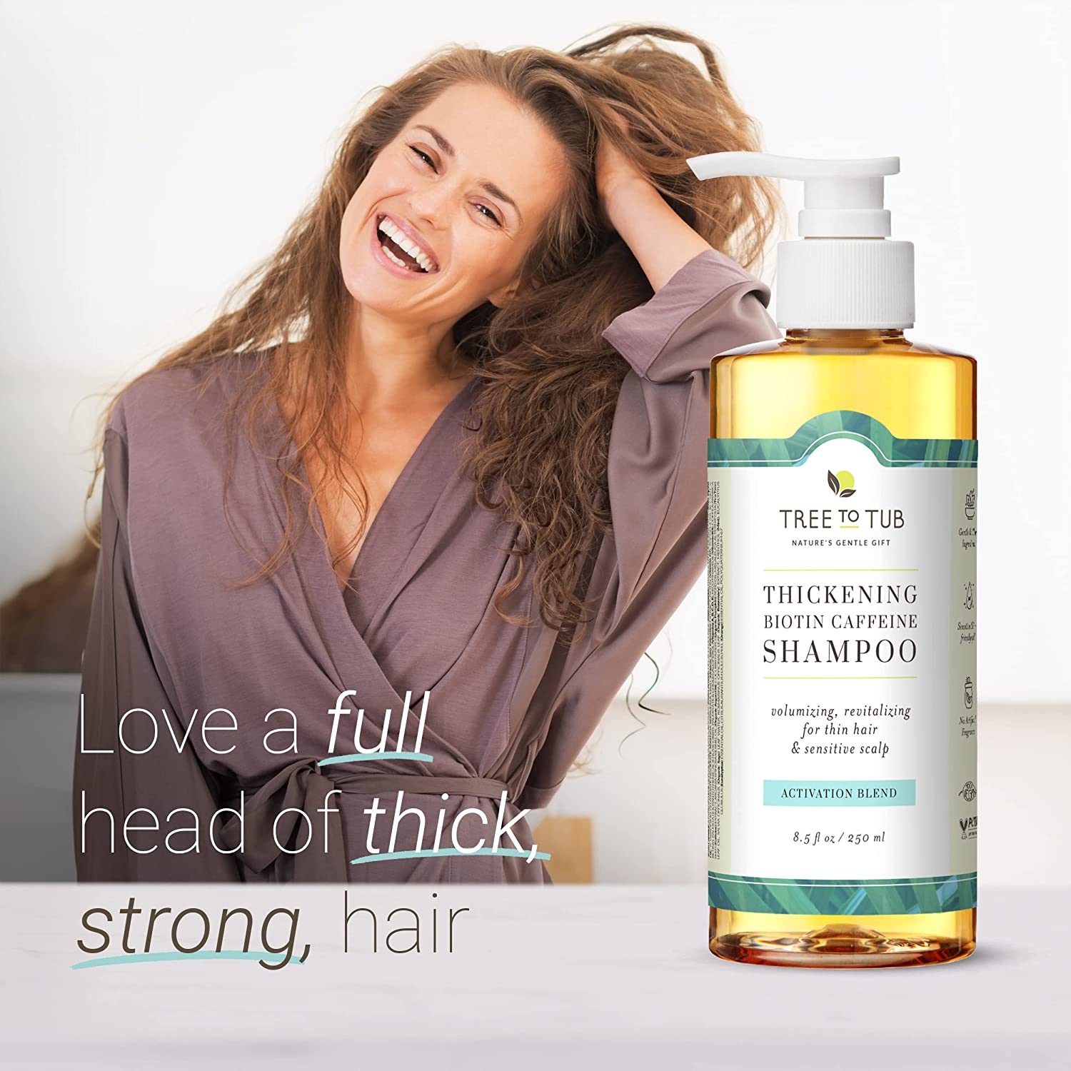 Biotin Fine Hair Thickening Shampoo for Thicker, Fuller Volume - Gentle Volumizing Sulfate Free Argan Oil Shampoo for Women & Men W/Caffeine, Organic Saw Palmetto, All Natural Tea Tree