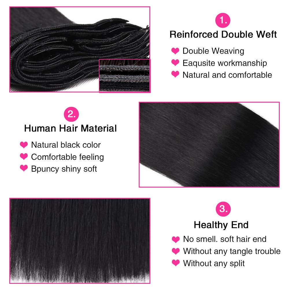 Straight Human Hair Clip in Hair Extensions for Black Women 100% Unprocessed Full Head Brazilian Virgin Hair Natural Black Color ,8/Pcs with 18Clips,120 Gram (22Inch, Straight Hair)