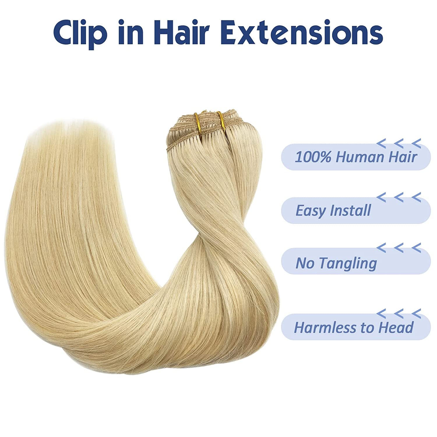 GOO GOO Real Hair Extensions Clip in Human Hair Bleach Blonde 7Pcs 120G 18 Inch Clip in Hair Extensions Human Hair Straight Hair Estensions Remy Hair Extensions for Women