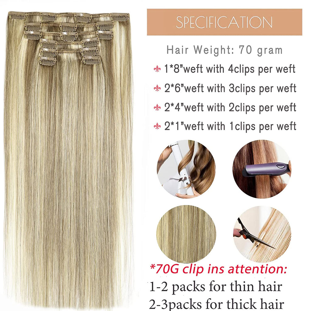 Clip in Hair Extensions Real Human Hair,  Real Human Hair Balayage Hair Extensions Mixed Bleach Blonde 12Inch 70G 7Pcs Straight Silky Blonde Hair Extensions for Women Natural Hair(12"#18613)