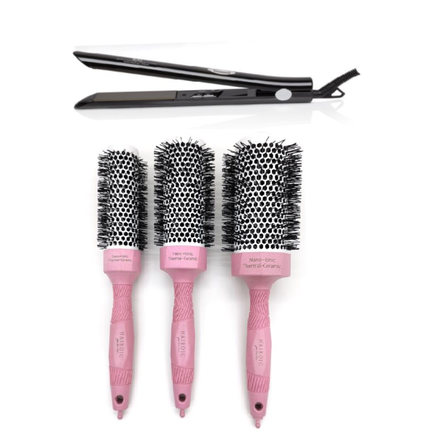 Pro Bundle- 1" Titanium flat iron + 3 Salon Round Brush Set - Brilliance New York Online