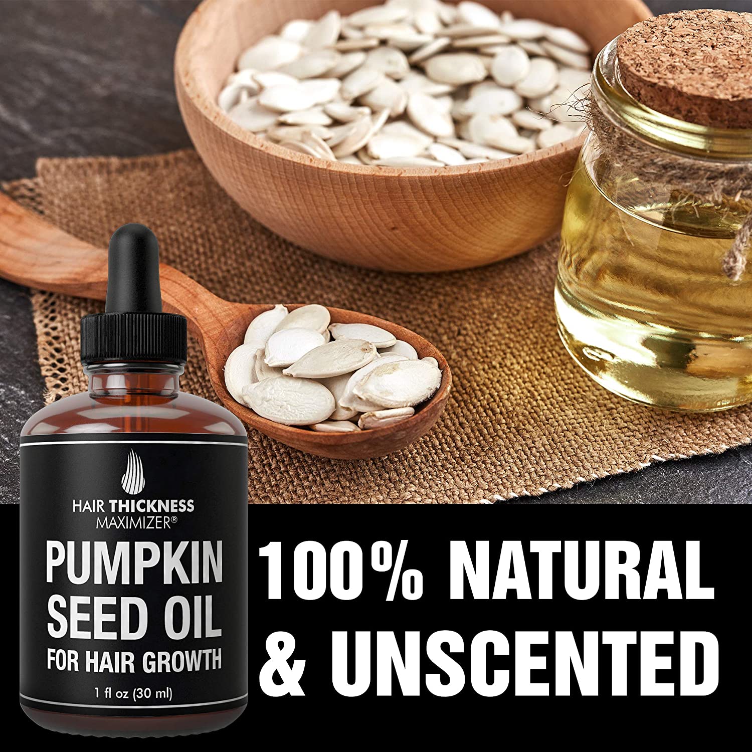 Organic Pumpkin Seed Oil For Hair Growth,Salon- Hair Thickness Maximizer. Pure, Cold Pressed, Vegan Pumpkin Seeds Extract to Stop Hair Loss For Men & Women. Hair Treatment Serum. Replenish Ha